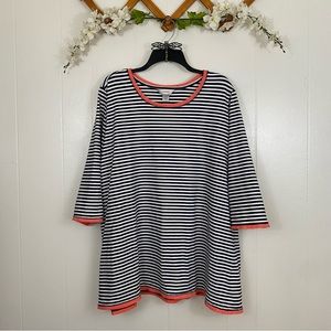 CJ Banks sz:3X Black & White Striped 3/4th Sleeve Top Red/Orange Knit Lace Trim